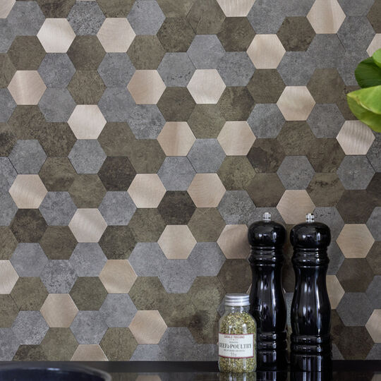 selbstklebende Wandfliese Premium Metal & Stone Hexagon image number null